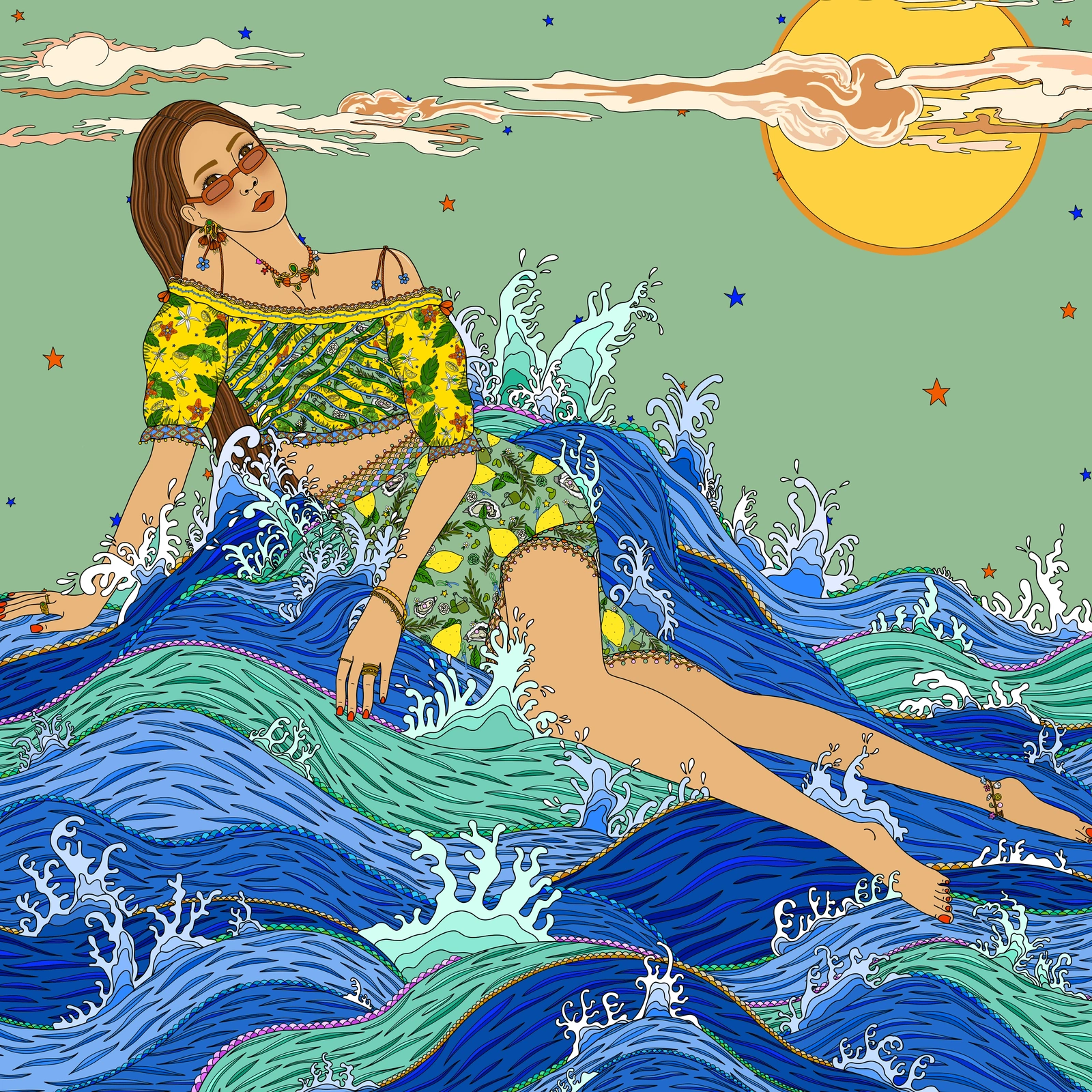 The Embrace of the Waves — CASA OF J, hand-drawn