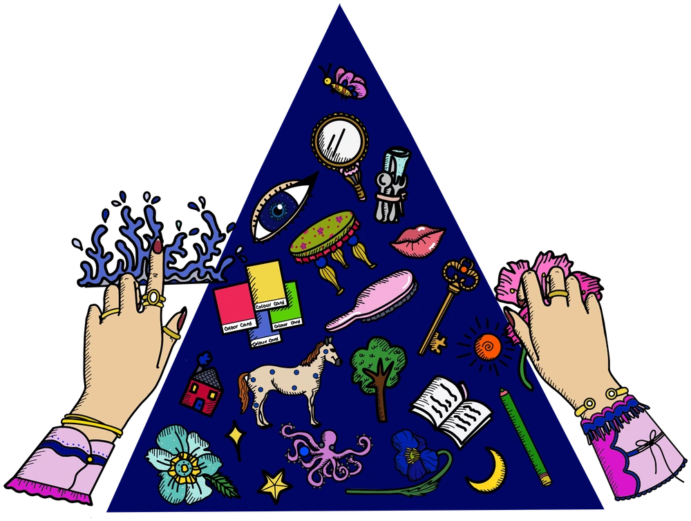 The hands and colour-cards that compose the CASA OF J world