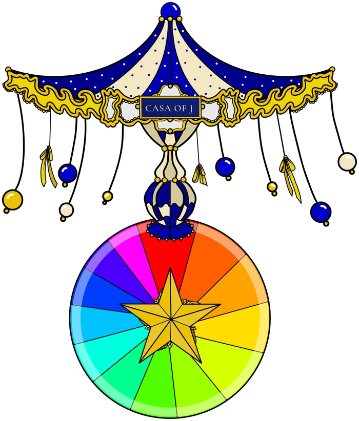 The CASA OF J carousel medallion crowning a full wheel of colour